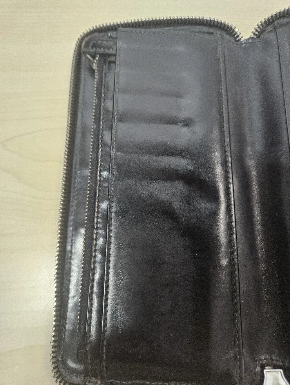DOLCE & GABBANA Italian Leather Long Wallet Black Zippered Bifold